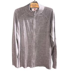 Vintage Quacker Factory Gray Zip Up Mock Turtleneck Sweater Large